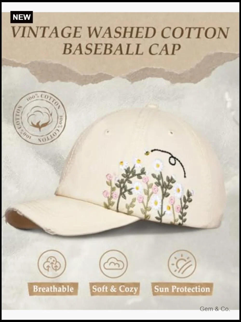 Vintage Distressed Low Profile Cotton Baseball Hat Adjustable